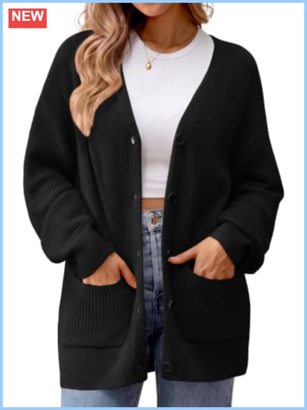100% Cotton Cardigan V Neck Button Down Oversized with Pockets
